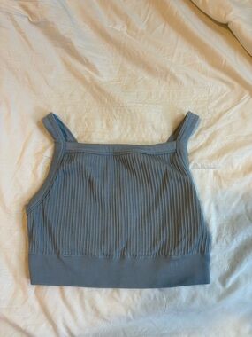 Ribbed Square-Neck Crop Tank Top - Steel Blue